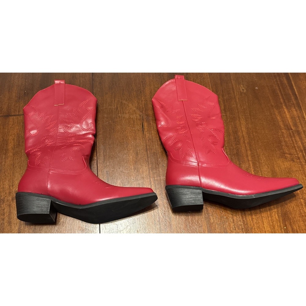 NWOB Women's‎ Red Western Cowboy Boots Size 7 – Faux Leather, Mid-Calf